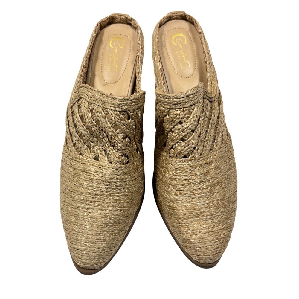 Comfort Est. 1946 Woven Raffia Jute Block Heel Mules 7.5W Natural Pointed Toe - Picture 4 of 8